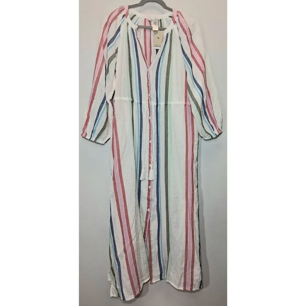 Tommy bahama women medium maxi dress beach sun travel gauzy cotton green stripe